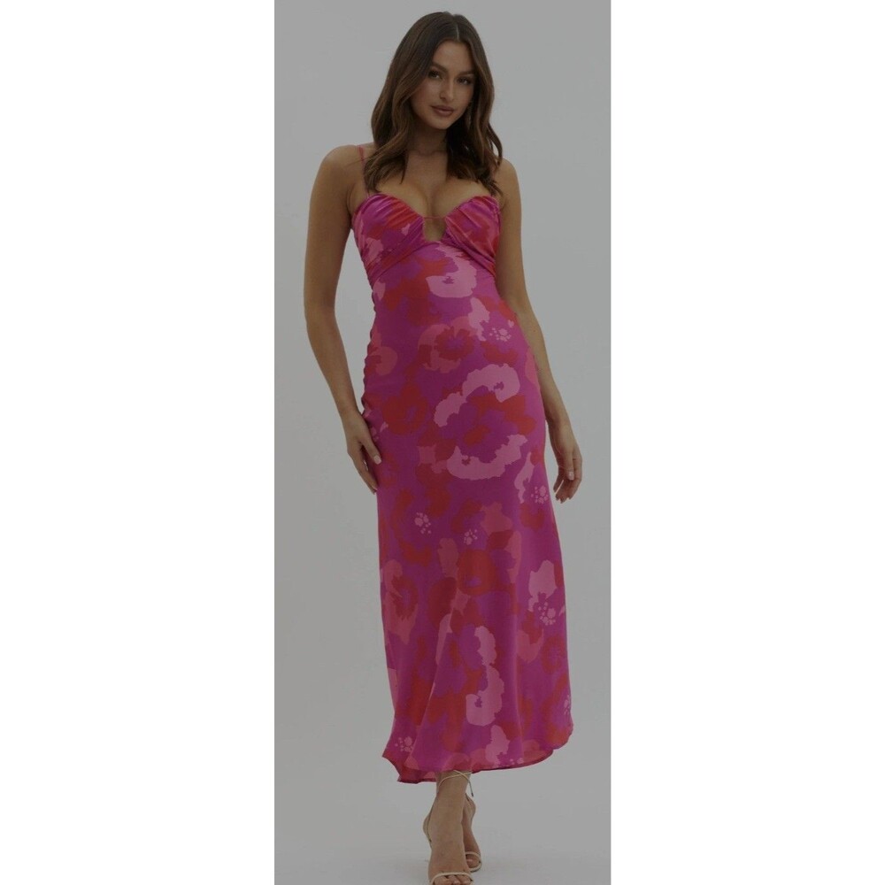 SELFiE LESLIE( Saints/Secret) In A Daze Gathered Bust Sz S  Midi Dress Pink NWT